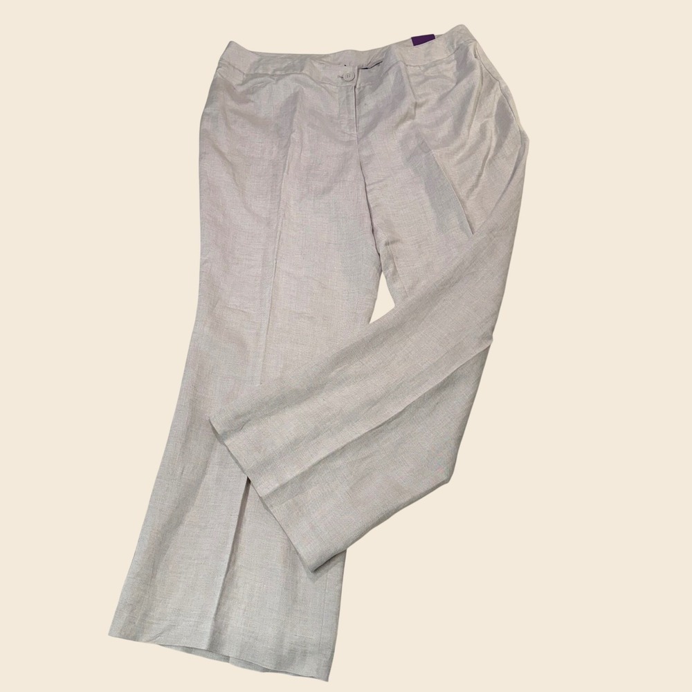 NWT Lane Bryant Classic Trouser Women 24 Beige Linen Blend Wide Leg Summer‎